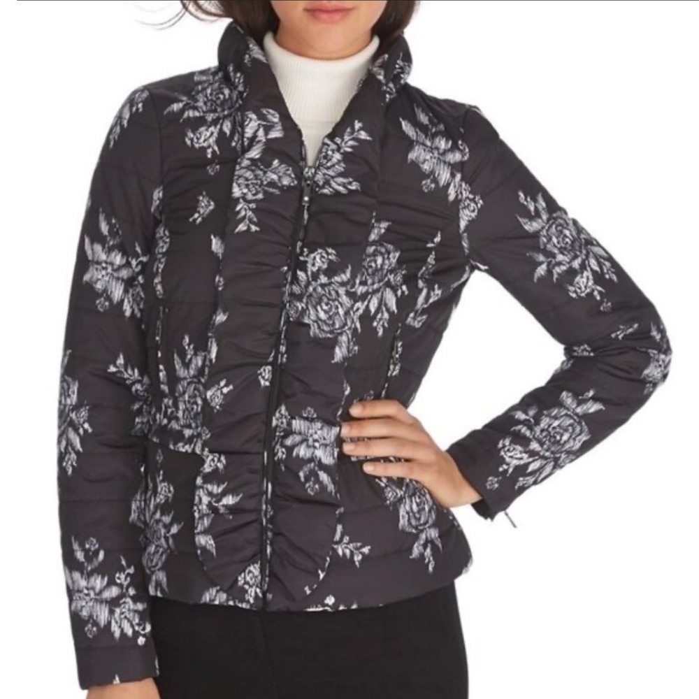 WHITE HOUSE BLACK MARKET | Women's Floral Quilted Full Zip Puffer Jacket, M
